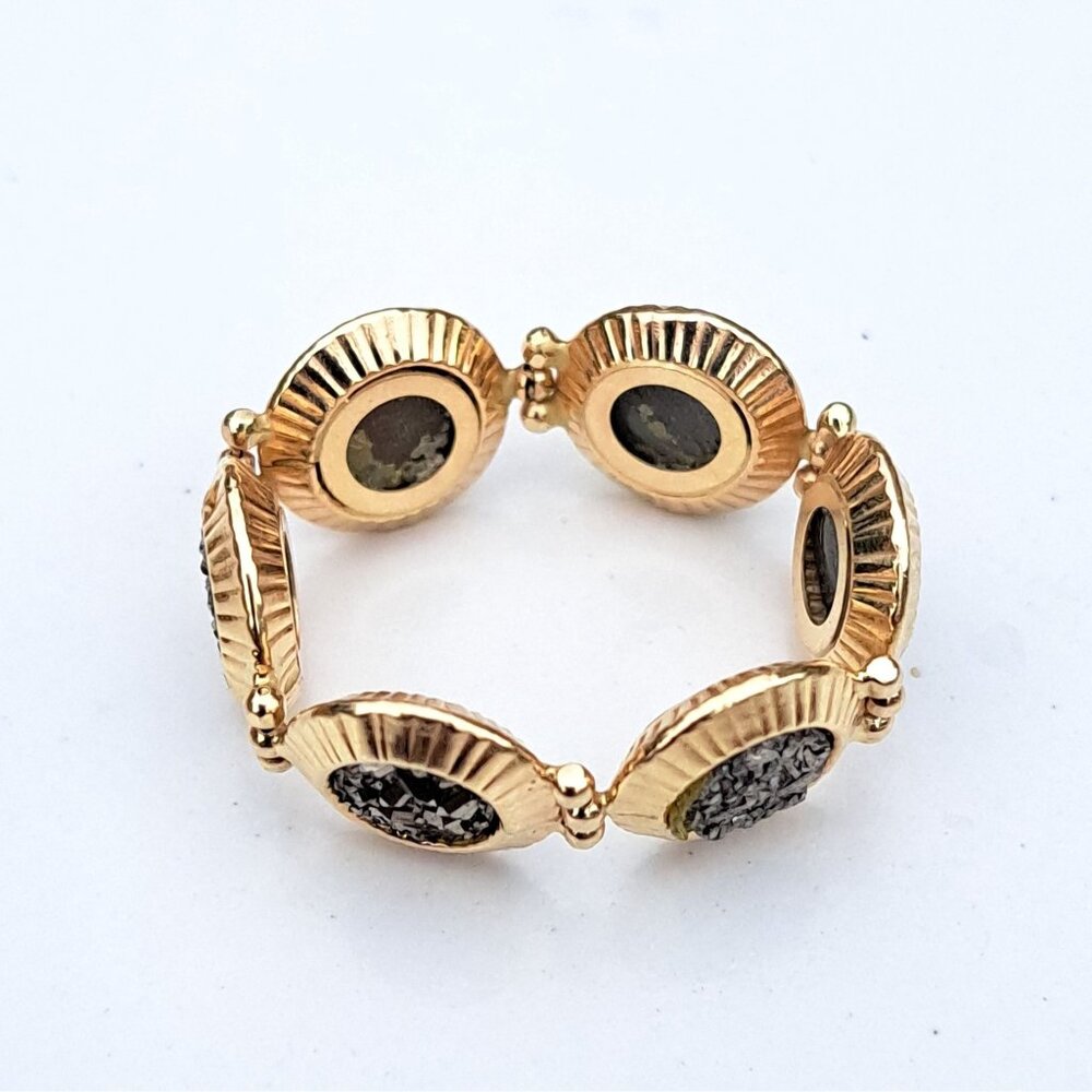 14K Yellow Gold Milor Italy Gray Druzy Medallion Link Ring - Picture 13 of 14